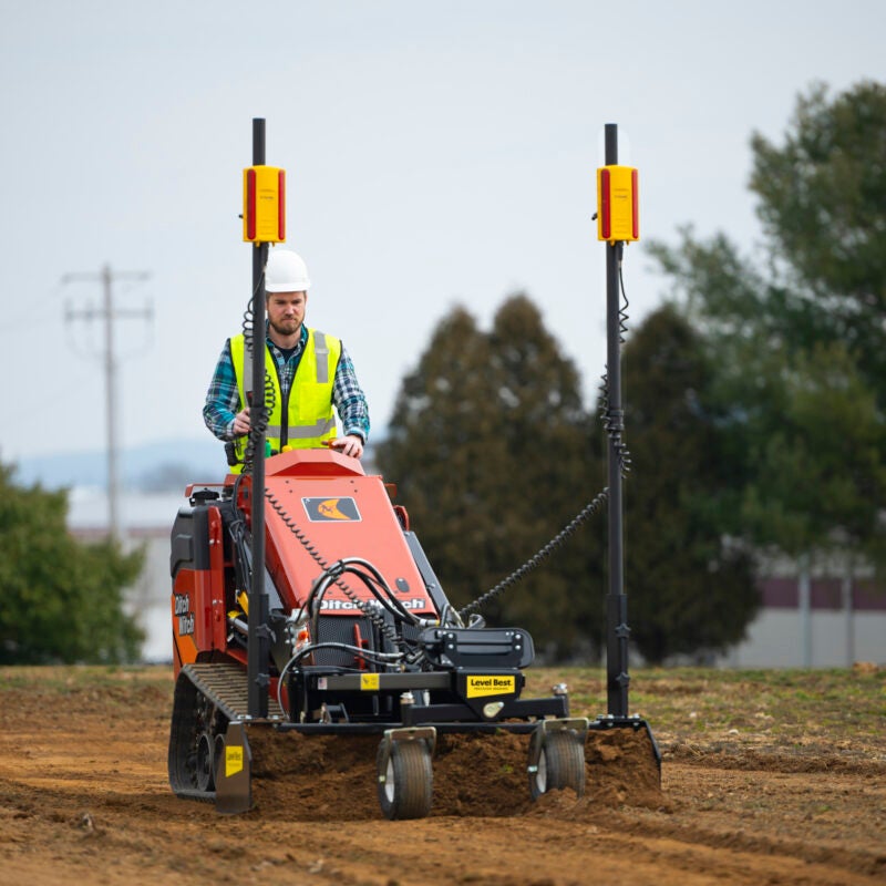 Level Best PC Series box grader on a mini track loader